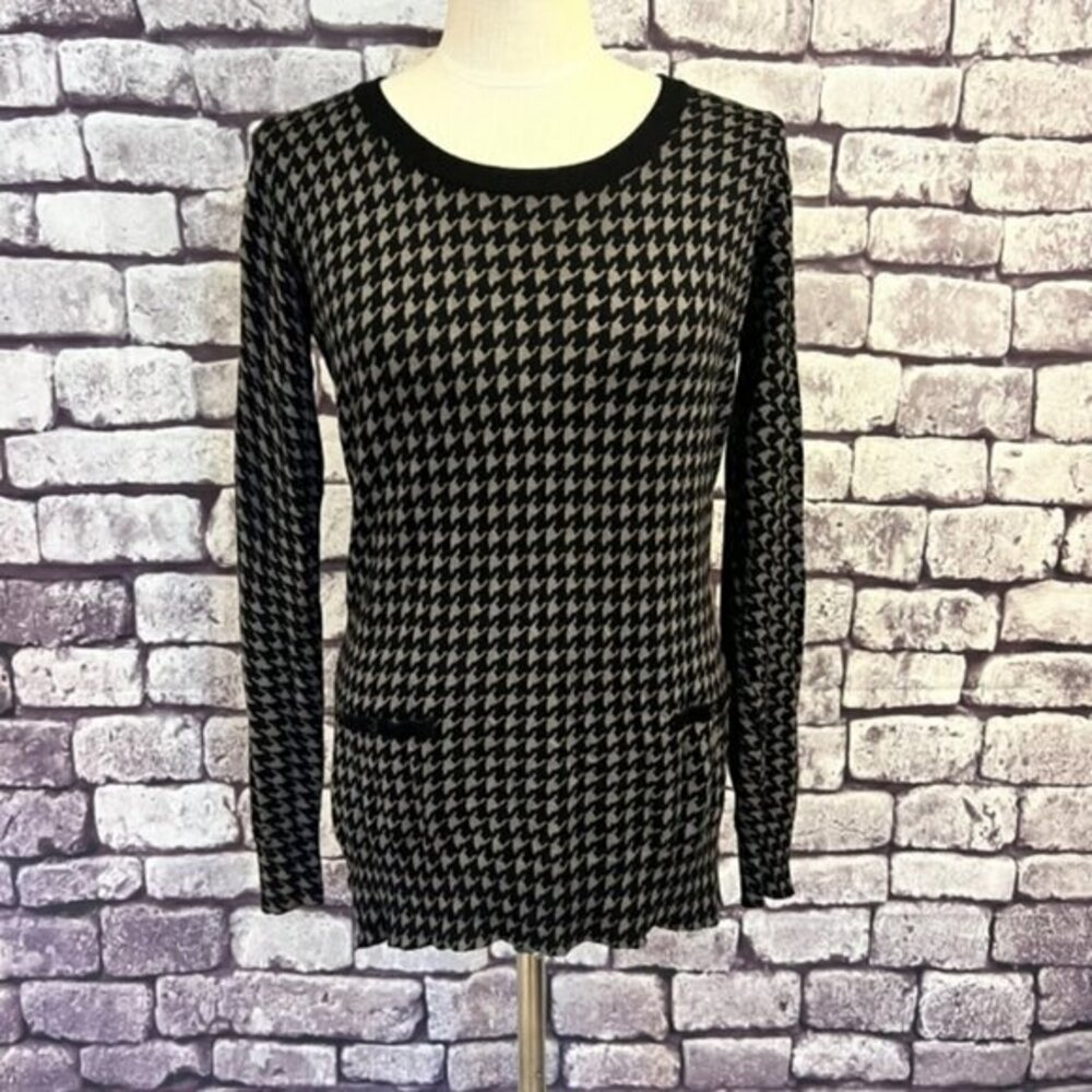 Carolyn Taylor Black & Gray Houndstooth Check Pullover Sweater Size M